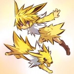 1:1 blonde_hair cosplay duo eeveelution feral generation_1_pokemon hair hitec human jolteon male mammal nintendo pokemon pokemon_(species)