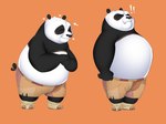 anthro dreamworks full-length_portrait happy hi_res hypnokoo kung_fu_panda male mammal master_po_ping orange_background overweight overweight_male portrait shaded simple_background soft_shading solo tail tail_motion tailwag