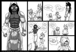 abs absurd_res anthro bear bear213 big_breasts black_and_white breasts brown_bear canid canine clothed clothing comic cybernetic_arm cybernetic_limb dialogue dorthie_eris_gronn english_text eyewear female fox glasses greyscale hi_res kuma's_tale kuma_grizzly lillie_krasnie male mammal monochrome muscular muscular_male prosthetic prosthetic_arm prosthetic_limb text topless topless_male ursine wearing_glasses yelling