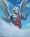 2023 4:5 absurd_res anthro biceps buckovskiart clothed clothing cloud day digital_media_(artwork) equid equine feathered_wings feathers fur grey_body grey_fur hi_res male mammal muscular muscular_anthro muscular_male mythological_creature mythological_equine mythology pecs pegasus sky solo toga vein veiny_muscles wings