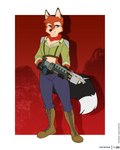 4:5 canid canine ear_piercing ear_ring female fox foxboy83 hi_res jak_and_daxter mammal morphgun naughty_dog peacemaker_(j&d) piercing red_fox ring_piercing sony_corporation sony_interactive_entertainment sylvia_devos true_fox weapon