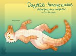 2022 ambiguous_gender araripesuchus araripesuchus_wegeneri blep digital_media_(artwork) digital_painting_(artwork) english_text featureless_crotch feral full-length_portrait gradient_background green_text handwritten_text hi_res jaspering lying on_back orange_body orange_scales pink_tongue portrait prehistoric_species pupils scales shaded simple_background slit_pupils snout solo species_name tail teeth text tongue tongue_out white_body white_scales yellow_eyes yellow_teeth