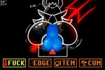 3:2 anthro asgore_dreemurr balls big_balls big_butt bone bovid butt caprine crown dialogue duo from_behind_position gameplay_mechanics genitals goat headgear hi_res male male/male mammal monster penis raccoon_mints rear_view sans_(undertale) sex skeleton tail undertale_(series)