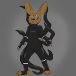 1:1 agent_fleetfoot_(templar_ponyboy) anthro big_ears black_outfit black_sclera brown_body brown_fur claws clothing domestic_rabbit eye_bags flemish_giant fur hair heart_symbol hi_res horn lagomorph latex latex_clothing latex_skinsuit leporid living_latex maddison_jack_(templar_ponyboy) male mammal messy_hair open_mouth oryctolagus pupils rabbit ready_to_fight sharp_teeth skinsuit solo standing teeth templar_ponyboy tentacles tight_clothing white_pupils