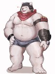 2021 3:4 absurd_res anthro armor bear belly bulge clothing epic_games fortnite headgear heart_reaction heart_symbol heart_wink helmet hi_res humanoid_hands kemono male mammal moobs morningbread16 navel nipples one_eye_closed overweight overweight_male polar_bear polar_patroller scar solo underwear ursine white_body wink