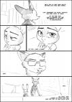 2016 anthro canid canine clothed clothing comic dialogue digital_drawing_(artwork) digital_media_(artwork) disney english_text eyewear female fox fur hi_res judy_hopps lagomorph leporid male mammal monochrome necktie nick_wilde rabbit suit sunderance text thewyvernsweaver zootopia