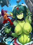 2020 3:4 absurd_res alternate_version_at_source angry blue_eyes breasts chain clenched_teeth clothed clothing cloud day destruction duo ear_piercing ear_ring female genie giga_mermaid green_hair green_nipples hair hi_res humanoid humanoid_pointy_ears jmg larger_female long_hair macro marine merfolk nipples partially_submerged piercing ponytail purple_hair red_eyes ring_piercing shantae shantae:_half-genie_hero shantae_(series) signature size_difference smaller_female split_form teeth third-party_edit topless water wayforward