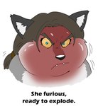 2016 angry anthro bloodshot_eyes blue_eyes brown_hair canid canine canis digital_media_(artwork) english_text facial_expression fangs female fur grey_body grey_fur hair headshot_portrait mammal overweight overweight_anthro overweight_female ponytail portrait red_face solo sophia_(xxsparcoxx) teeth text wolf xxsparcoxx yellow_sclera