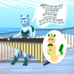 1:1 absurd_res anthro beach_background blue_body blue_eyes blue_fur blue_hair breasts brown_body brown_eyes brown_fur cutaway duo ear_piercing ear_ring eeveelution expression_cutaway eyeliner female fur generation_4_pokemon glaceon green_body green_fur hair heart_eyes heart_symbol hi_res jewelry leafeon lisa_devellis makeup marimba marissa_reinhart musical_clef musical_instrument musical_note musical_symbol necklace nintendo nipples nude percussion_instrument piercing pokemon pokemon_(species) ring_piercing scoutthecat02 singing small_breasts solo_focus symbol tail tail_motion tailwag