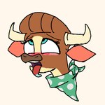 1:1 2019 2_horns ahegao anonymous_artist black_outline blue_eyes blush bodily_fluids bovid bovid_horn bovine brown_body brown_fur brown_hair brown_nose bust_portrait cattle digital_media_(artwork) drooling eye_roll female feral flat_colors fur green_kerchief green_neckerchief hair hair_bun hereford_cattle horn kerchief looking_pleasured madison_(tfh) mammal multicolored_body multicolored_fur neckerchief neckwear open_mouth outline pattern_kerchief pattern_neckerchief pixel_(artwork) portrait saliva saliva_on_tongue simple_background solo spotted_kerchief spotted_neckerchief them's_fightin'_herds tongue tongue_out two_tone_body two_tone_face two_tone_fur white_background