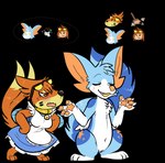 2_tails after_transformation alpha_channel angry anthro big_breasts blue_body blue_fur blush breasts buizel canid canine clothed clothing colored duo eyewear female fox fur gender_transformation generation_4_pokemon kipaki maid_uniform mammal mtf_transformation multi_tail nintendo orange_body orange_fur pokemon pokemon_(species) simple_background species_transformation sunglasses tail thought_bubble transformation transparent_background uniform white_body white_fur