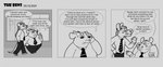 2024 angry anthro barnem biped blush bottomwear clothing comic dialogue duo english_text eyes_closed hi_res male mammal monochrome murid murine necktie overweight overweight_male pants rat rodent shirt text topwear