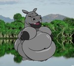 2024 anthro belly big_belly big_breasts big_butt big_nipples black_lips black_nipples breasts butt common_hippopotamus deep_navel detailed_background digital_drawing_(artwork) digital_media_(artwork) dreamworks female front_view gloria_the_hippopotamus grey_body hands_on_hips hi_res hippopotamid huge_belly huge_breasts huge_butt huge_nipples lake lips looking_at_viewer madagascar_(series) mammal mandown_mandown navel nipples nude open_mouth outside overweight partially_submerged photo_background photography_(artwork) savanna solo standing_in_water thick_lips thick_thighs unavailable_at_source wide_hips