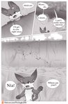 ambiguous_gender anthro backpack bell canid canine collar comic dialogue english_text forest hi_res iradeon mammal plant river sean_(senz) senz text tree url