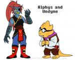 absolutedream alphys armor delta_rune_(emblem) duo english_text eye_patch eyewear fish glasses lizard marine reptile scalie scarf symbol text undertale undertale_(series) undyne