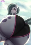 absurd_res big_butt blush butt derpx1 equid equine eyelashes female friendship_is_magic grey_body hasbro hi_res looking_at_viewer looking_back looking_back_at_viewer mammal marble_pie_(mlp) my_little_pony solo thick_thighs