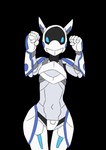 android animated anthro armor armor_plates blue_eyes blue_markings dancing digital_media_(artwork) female hi_res holographic_eyes machine markings navel robot robot_anthro screen screen_face se-4258 sealer4258 short_playtime simple_background solo white_body