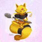 1:1 2016 ambiguous_gender anthro cutlery digital_media_(artwork) digital_painting_(artwork) eyes_closed felid generation_1_pokemon kadabra kitchen_utensils mammal nintendo pokemon pokemon_(species) solo spoon tools tsaoshin