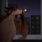 after_rape after_sex anthro black_hair canid canine cigarette drugs ear_piercing eyebrow_piercing facial_piercing fox hair hi_res holding_cigarette holding_object kais_(yourumi) male mammal moon night nude piercing smoke solo yourumi