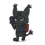 1:1 ambiguous_gender anthro backpack bandai_namco black_body black_fur blackgatomon_uver. clothing digimon digimon_(species) digimon_ghost_game fur gloves handwear hat headgear headwear hi_res hood pawpads randomlyrab solo