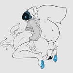 1:1 abdominal_bulge agender almost_fully_inside ambiguous_gender anal anal_foot_gulp anal_vore anthro black_pawpads blue_pawpads bottomless buddy_(gurglegluts) butt butt_grab clothed clothing curvy_figure duo endosoma fluffy fluffy_tail fur gurglegluts hand_on_butt hand_print hi_res hoodie hoodie_only imprint living_buttplug living_insertion living_toy long_tail machine neck_tuft onomatopoeia partially_inside pawpads protogen rumbling_stomach safe_vore same_size_vore solo_focus sound_effects spread_butt spreading tail text topwear topwear_only tuft voluptuous vore white_body white_fur