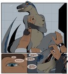 anthro anthrofied arm_hair black_nipples blue_(jurassic_world) body_hair breast_grab breasts claws clock comic dialogue dinosaur dromaeosaurid duo english_text eyes_closed female female_penetrated genitals grey_body grey_scales hand_on_breast happy happy_sex hi_res human human_on_anthro human_penetrating humanoid_genitalia humanoid_penis interspecies jurassic_park jurassic_world male male/female male_on_anthro male_penetrating male_penetrating_female mammal nipples non-mammal_breasts non-mammal_nipples nude owen_grady penetration penile penile_penetration penis penis_in_pussy prehistoric_species pupils quangdoann reptile rubbing scales scalie sex sharp_teeth slit_pupils tail teeth text theropod universal_studios vaginal vaginal_penetration velociraptor watch wristwatch