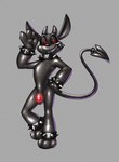 2023 2_horns 3_toes 4_fingers anklet anthro black_latex black_sclera bracelet bulge collar demon dracojeff feet fingers gimpy_(vir-no-vigoratus) hand_on_hip horn imp jewelry latex legband lock_bulge lock_symbol male null_bulge red_eyes solo spade_tail spiked_anklet spiked_bracelet spiked_collar spiked_legband spiked_tailring spikes standing tail toes zipper zipper_mouth