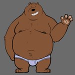 anthro barefoot bear black_nose briefs briefs_only brown_body brown_fur bulge cartoon_network clothed clothing ethancostas feet fur grey_background grizzly_(we_bare_bears) male mammal monotone_briefs monotone_clothing monotone_underwear navel nipples open_mouth open_smile overweight overweight_male pawpads simple_background smile solo tan_pawpads teeth_showing tighty_whities topless underwear underwear_only we_bare_bears white_briefs white_clothing white_underwear