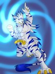 3_toes 5_fingers abs action_pose alternate_species animal_genitalia animal_penis anthro arm_tuft athletic athletic_anthro athletic_male back_tuft balls bandai_namco beauwolfhusky black_nose blue_eyes blue_markings blue_stripes canine_genitalia canine_penis chest_tuft claws digimon digimon_(species) digitigrade dipstick_ears ear_markings energy erection feet finger_claws fingers fist fur genitals grey_body grey_fur hand_above_head head_tuft heart-of-a-dragoness hi_res knot looking_at_viewer male markings multicolored_ears neck_tuft nipples nude open_mouth paws pecs penis pose shaded shoulder_tuft smile soft_shading solo standing stripes tail tail_tuft teeth toe_claws toes tongue tuft vein veiny_penis weregarurumon white_body white_fur yellow_claws yellow_nipples yellow_penis yellow_tongue