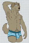 2024 anthro armpit_hair belly biped blue_briefs blue_clothing blue_eyes blue_underwear body_hair briefs briefs_only brown_body brown_claws brown_eyebrows brown_fur brown_nose bulge canid canine canis checkered checkered_background claws clothed clothing dawntide digital_drawing_(artwork) digital_media_(artwork) domestic_dog ear_piercing eyebrows floppy_ears fur hand_behind_head happy_trail hi_res hunting_dog irish_wolfhound looking_at_viewer male male_anthro mammal multicolored_body multicolored_clothing multicolored_underwear navel neck_tuft nipples orange_nipples partially_clothed partially_clothed_male pattern_background pattern_clothing pattern_underwear piercing pink_inner_ear portrait raised_arm ranzo_(dawntide) short_tail sighthound simple_background slightly_chubby slim smile solo standing striped_clothing striped_underwear stripes tail three-quarter_portrait topless tuft underwear underwear_only unsafescapewolf white_background white_sclera