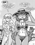 anthro areola areola_slip beth_oakem breasts canid canine clothed clothing daughter_(lore) dialogue dipstick_tail duo_focus english_text female fur greyscale group hair hand_on_hip hat headgear headwear human ineffective_clothing male mammal marielle_oakem markings monochrome mother_(lore) mother_and_child_(lore) mother_and_daughter_(lore) multicolored_tail navel nipple_outline nipples outside parent_(lore) parent_and_child_(lore) parent_and_daughter_(lore) rodent sciurid style_wager sun_hat swimwear tail tail_markings text tongue tongue_out translucent translucent_clothing tree_squirrel