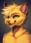 2014 anthro blep blonde_hair cute_fangs digital_media_(artwork) domestic_cat falvie fangs felid feline felis fluffy fur green_eyes hair hi_res inner_ear_fluff liam_(liam-kun) looking_at_viewer male mammal monotone_body monotone_fur neck_tuft signature solo teeth tongue tongue_out tuft yellow_body yellow_fur