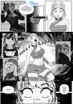 anthro anthrofied applejack_(mlp) bell bell_collar braided_hair clothing coco_pommel_(mlp) collar comic controller dialogue dog_wrangler_(oc) earth_pony english_text equid equine fan_character female friendship_is_magic hair hasbro hi_res horse kerchief kneeling mammal monochrome my_little_pony neckerchief pia-sama pony profanity rainbow_dash_(mlp) remote_control text