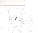 anthro ask_blog bovid caprine digital_media_(artwork) dreamy_pride female french_kissing hi_res human human_on_anthro interspecies kissing licking_tongue livia_(dreamypride) male male/female mammal mature_female monochrome sheep tongue tongue_out