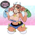 1:1 animal_crossing anthro areola between_breasts big_breasts bodily_fluids breasts brown_hair bubble cleavage clothed clothing cum cum_bubble cum_on_face deer dialogue disembodied_penis female female_focus genital_fluids genitals hair handjob heart_symbol hi_res male male/female mammal money nintendo nipples open_mouth open_smile pashmina_(animal_crossing) penile penis raccoon_sama sex smile solo_focus text thick_thighs tongue tongue_out wide_hips