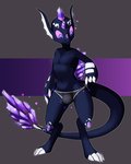 2018 4:5 5_fingers biped black_clothing black_underwear blue_body blue_eyes bulge claws clothing crystal crystal_dragon digital_media_(artwork) femboy fingers gem looking_down male membrane_(anatomy) navel nix panties purple_sclera quartz_(gem) simple_background solo tyroo underwear