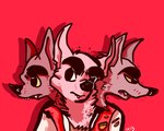 3_heads ambiguous_gender anthro anthrofied canid canine canis clothed clothing conjoined domestic_dog fur group mammal multi_head plastic_bags_leader teacorgi trio welcome_to_night_vale