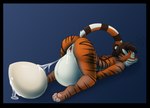 2022 andromorph anthro bastiel black_stripes blue_background bodily_fluids brown_hair countershade_face countershade_torso countershading egg egg_from_pussy emanata exhausted eyes_closed felid fur genital_fluids genitals hair huge_egg hyper_egg hyper_oviposition intersex james_(tigerjames) lordosis mammal non_oviparous_oviposition orange_body orange_fur oviposition pantherine pawpads pregnant pregnant_andromorph pregnant_anthro pregnant_intersex pussy pussy_juice_string raised_tail resting_on_belly simple_background solo stripes swirl_emanata tail tiger vaginal_fluids vaginal_oviposition white_body white_countershading white_fur