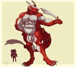 abs absurd_res anthro armor balls claws dragon dragreder duo genitals hi_res holding_object holding_weapon humanoid_genitalia humanoid_penis kamen_rider kamen_rider_ryuki male melee_weapon multicolored_body musclegut muscular muscular_anthro muscular_male mythological_creature mythological_scalie mythology nipples nude penis pinumontbalou scalie sword tail toe_claws weapon