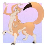 2023 4_arms 4_toes 5_fingers arramall belly black_claws black_nose black_pawpads black_tail_tip border canid canid_taur canine canine_taur claws dipstick_tail eyes_closed falirchik feet fennec_fox fennec_fox_taur fingers fox fox_taur fur gesture hi_res male male_(lore) male_taur mammal mammal_taur markings multi_arm multi_limb multifur nude nude_male nude_taur pawpads paws purple_background raised_paw simple_background solo standing tail tail_markings tan_back tan_body tan_ears tan_fur taur toes true_fox waving waving_at_viewer white_belly white_body white_border white_fur white_hands white_inner_ear white_paws