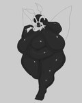 absurd_res antennae_(anatomy) anthro arthropod big_breasts breasts feet female fur hi_res huge_breasts humanoid insect kaiju mandibles monochrome mothra mothra_(series) nerobero0 nude nude_female overweight sagging_breasts solo thick_thighs toho wings