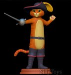 3d_(artwork) 3d_modeling 3d_print anthro belt black_eyes boots clothing digital_media_(artwork) dreamworks feathers felid feline footwear hat headgear headwear hi_res lowered_tail male mammal melee_weapon orange_body pawpads puss_in_boots_(dreamworks) shoes sillytoys simple_background smile solo standing striped_body stripes sword weapon