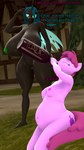 2022 3d_(artwork) 4k 9:16 absurd_res anthro anthrofied areola arthropod berry_punch_(mlp) big_breasts black_body bottle breast_size_difference breasts changeling container coriponer digital_media_(artwork) drinking duo earth_pony english_text equid equine female friendship_is_magic genitals green_areola green_nipples hair hasbro hi_res holding_bottle holding_container holding_object horn horse huge_breasts mammal my_little_pony nipples pony pussy queen_chrysalis_(mlp) text wings