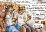 2024 abs absurd_res akatan_art anthro athletic athletic_anthro athletic_male biceps biped brown_body brown_fur canid canine canis countershade_fur countershading duo english_text felid fur hi_res male mammal pantherine pecs shirtless_anthro shirtless_male slim_anthro slim_male text white_body white_countershading white_fur wolf yellow_body yellow_fur