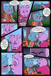 2023 achuchones_(unicorn_wars) anthro bear biped blue_body blush bodily_fluids bow_tie comic detailed_background dialogue duo eyes_closed fazbeast gordi_(unicorn_wars) hi_res humanoid_hands mammal outside pink_body plant spanish_text sweat text translation_check translation_request tree unicorn_wars