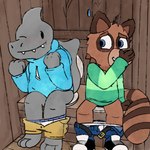 Rating: q
ID: 5538360
Date: 2025-04-29 19:17:03 -0400
Status: active
Score: -3
anthro barefoot belt blue_eyes blush bottomwear bottomwear_down butt canid canine clothed clothing covering_nose danfitz29 danny_tanuki duo feet fish fist footwear hoodie implied_scat male mammal marine open_belt pants pants_around_ankles pants_down partially_clothed pooping potty_time raccoon_dog shark shoes sitting_on_toilet tanuki toilet toilet_paper toilet_use topwear underwear post #5538360