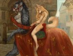 anthro bridle building canid canine church duo felid female female/female fennec_fox fox hair horse_blanket house lady_godiva lancaster_(foracal) long_hair looking_down mammal medieval naked_penny nude pantherine parody penny_fenmore saddle sapho_berga snow_leopard taur town true_fox