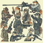 1:1 anthro anti_material_rifle armor assault_rifle canid canine clothing desert_eagle fn_fal fox group gun handgun hat headgear headwear helmet kriss_vector l85 machine_gun male mammal military ntw-20 pistol ranged_weapon rifle serpent_x simple_background sniper_rifle submachine_gun vhs_f2 weapon