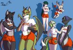 anthro black_body black_fur black_hair blue_eyes bottomwear canid canine clothing crop_top crossgender cutie_mark domestic_cat dragon drake_romeo elf english_text equid equine felid feline felis femboy_hooters final_fantasy footwear fox friendship_is_magic fur gesture green_body green_eyes green_fur green_hair group grumpy hair hand_gesture hasbro hi_res hooters hooters_uniform horn horse hotpants humanoid humanoid_pointy_ears hybrid looking_at_viewer male mammal mint_leaf_(oc) moogle my_little_pony mythological_creature mythological_equine mythological_scalie mythology pointing pony red_eyes scalie serving_tray shirt shoes shorts simple_background sneakers square_enix striped_hair tail tank_top text text_on_clothing text_on_shirt text_on_tank_top text_on_topwear topwear unicorn white_body white_fur wings zebra zerika_(artist)