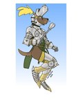 2024 4:5 absurd_res anthro armor armor_plates armored_boots armored_gloves bartek22 brown_body brown_fur bulge butt canid canine canis clothing domestic_dog fur genital_outline green_eyes hi_res holding_cub holding_object holding_weapon knight looking_at_viewer male mammal solo tabard tail warrior weapon wearing_helmet